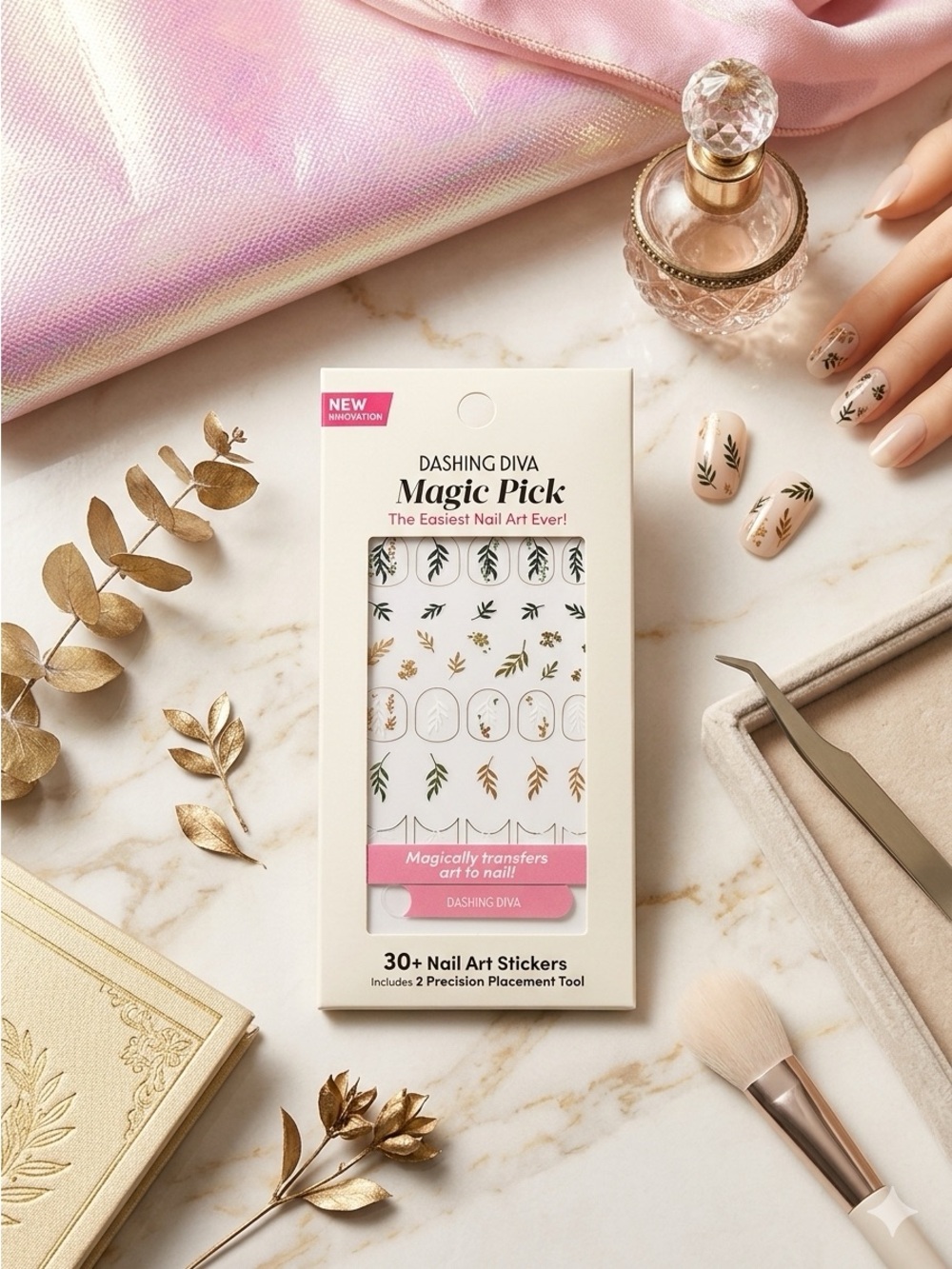 Dashing Diva Magic Pick Nail Art Stickers – Gold & Black Leaf Designs